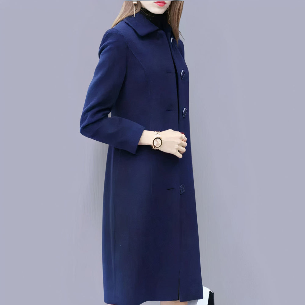 Analia Women's Elegant Coat – Long Classic with Chic Collar, Buttons & Comfortable Fit