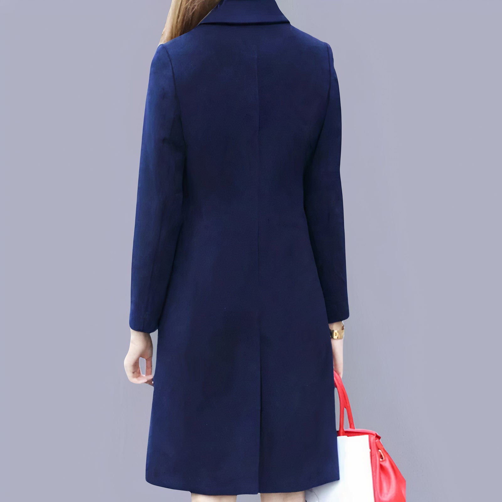Analia Women's Elegant Coat – Long Classic with Chic Collar, Buttons & Comfortable Fit