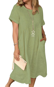 Jessa Women's Robe – Cotton Linen V-Neck, Loose A-Line Cut & Midi Summer Pockets