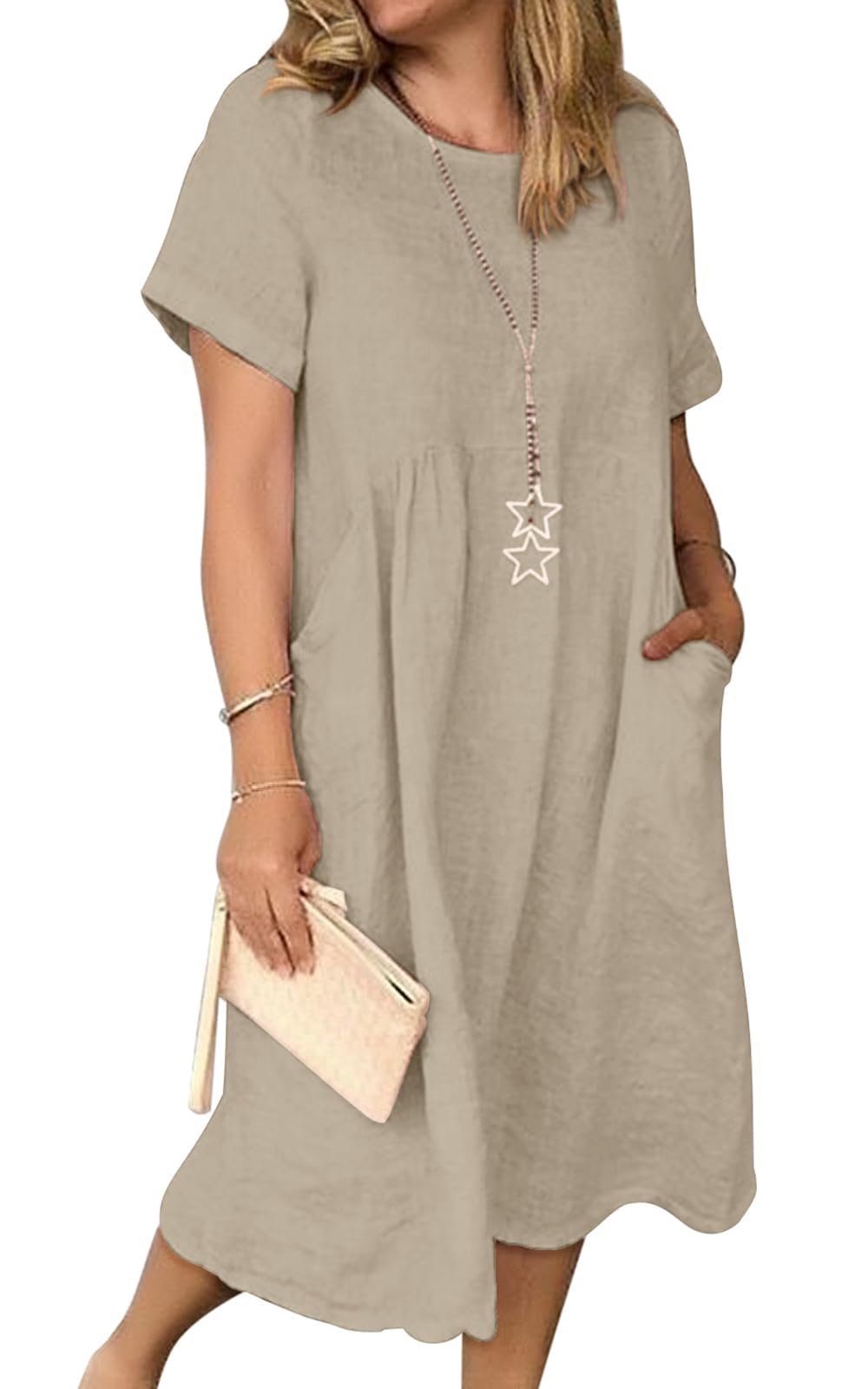 Jessa Women's Robe – Cotton Linen V-Neck, Loose A-Line Cut & Midi Summer Pockets