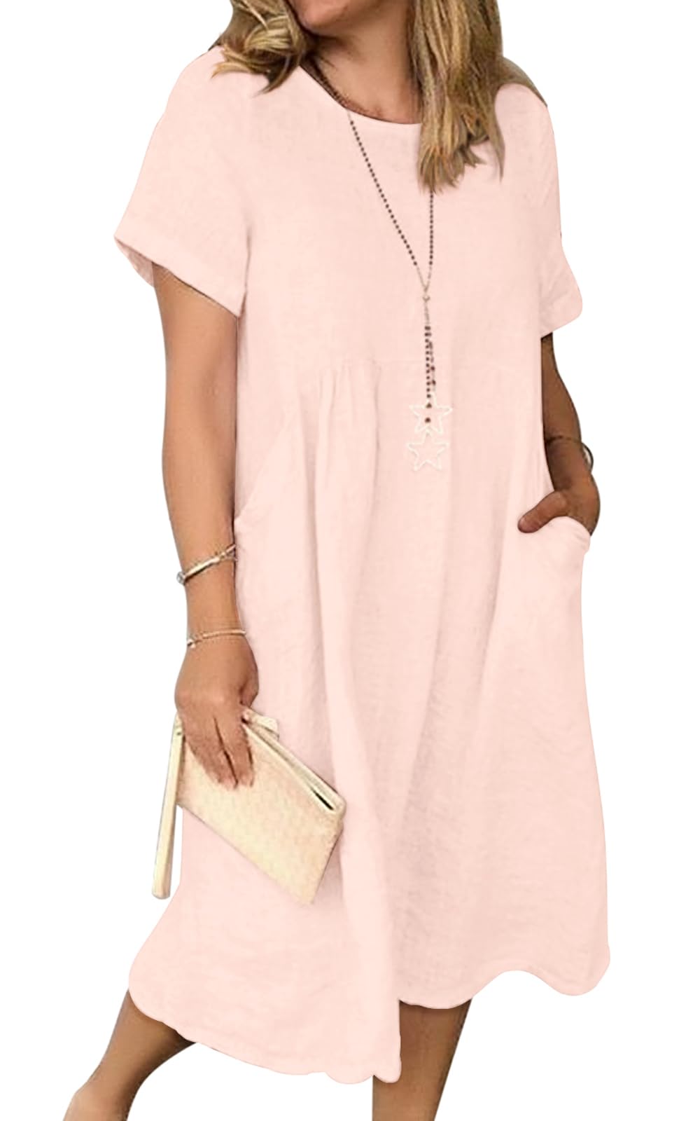 Jessa Women's Robe – Cotton Linen V-Neck, Loose A-Line Cut & Midi Summer Pockets