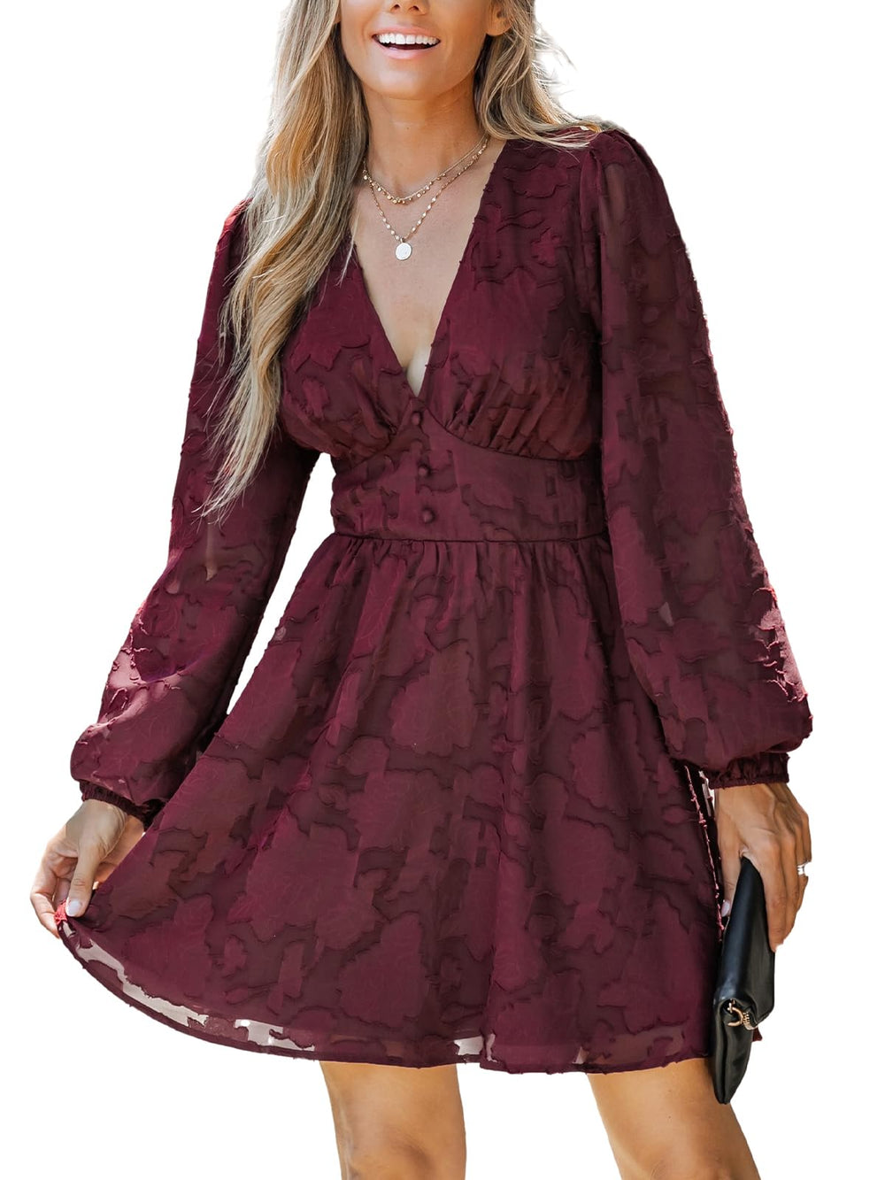 Virelle Cupshe Dress for Women – Floral Lace V-Neck, Long Sleeves & Elegant A-Line Cut