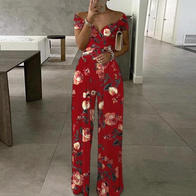 Combinaison Femme Leah – Elegant Off-Shoulder Jumpsuit with Wide Legs & Waist Belt