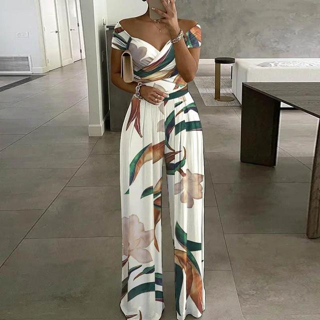 Combinaison Femme Leah – Elegant Off-Shoulder Jumpsuit with Wide Legs & Waist Belt