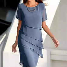 Elena Midi Dress Woman – Elegant Chiffon Dress with Tiered Design & Refined Details