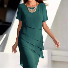 Elena Midi Dress Woman – Elegant Chiffon Dress with Tiered Design & Refined Details