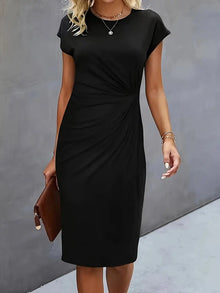Mylène Midi Dress Woman – Elegant Flattering Cut & Round Neck, Available in Several Colors