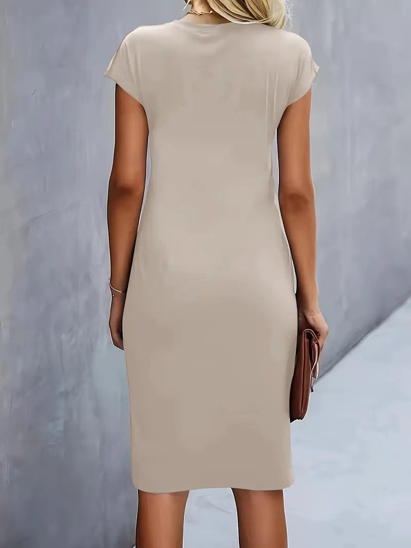Mylène Midi Dress Woman – Elegant Flattering Cut & Round Neck, Available in Several Colors