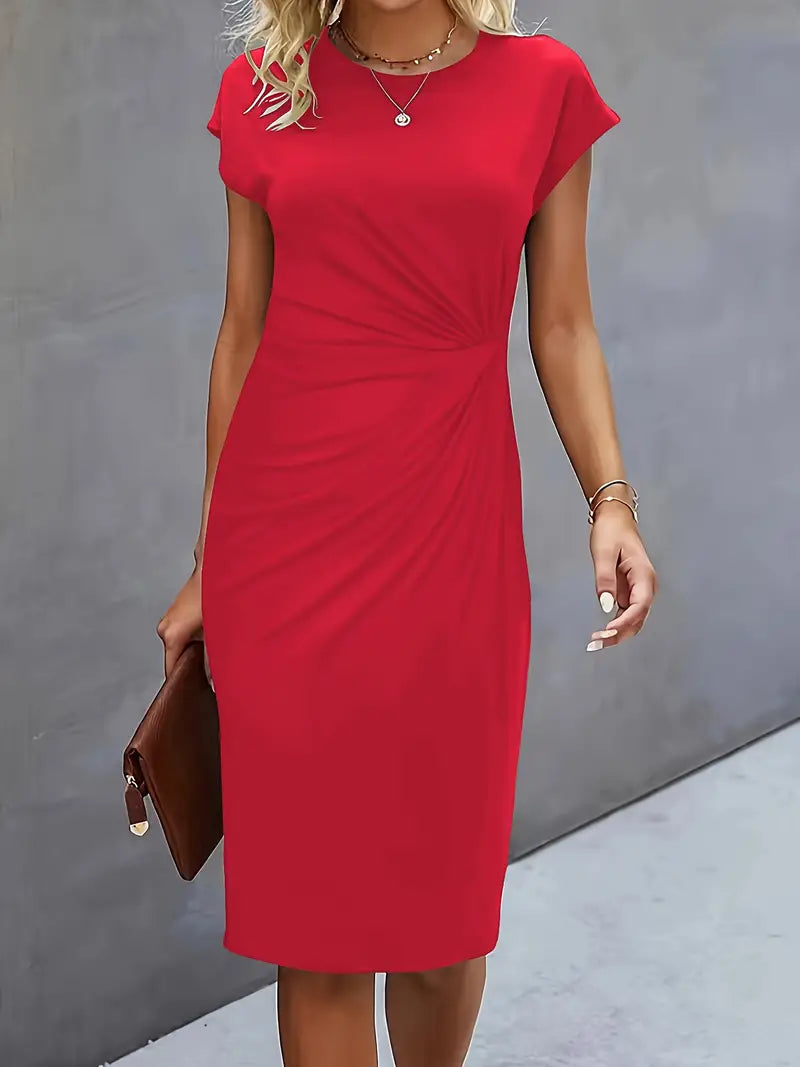 Mylène Midi Dress Woman – Elegant Flattering Cut & Round Neck, Available in Several Colors