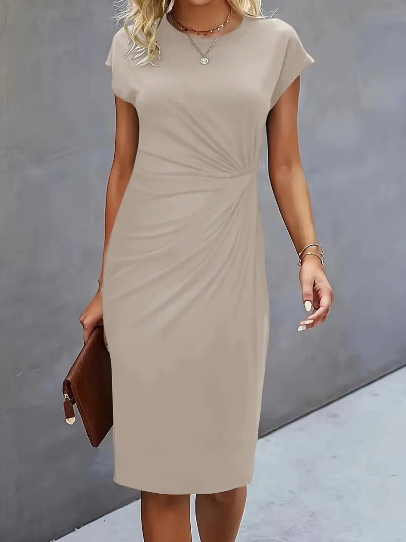 Mylène Midi Dress Woman – Elegant Flattering Cut & Round Neck, Available in Several Colors