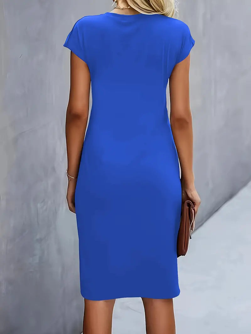 Mylène Midi Dress Woman – Elegant Flattering Cut & Round Neck, Available in Several Colors