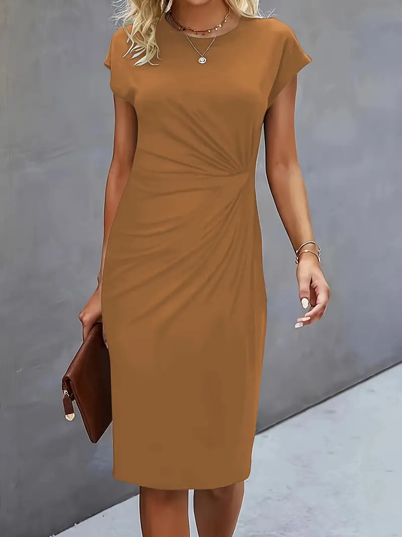 Mylène Midi Dress Woman – Elegant Flattering Cut & Round Neck, Available in Several Colors