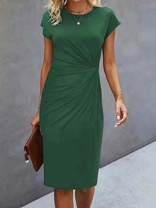 Mylène Midi Dress Woman – Elegant Flattering Cut & Round Neck, Available in Several Colors