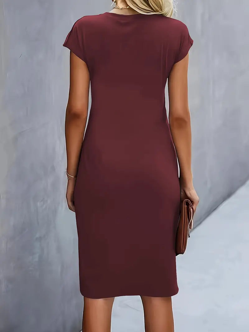 Mylène Midi Dress Woman – Elegant Flattering Cut & Round Neck, Available in Several Colors