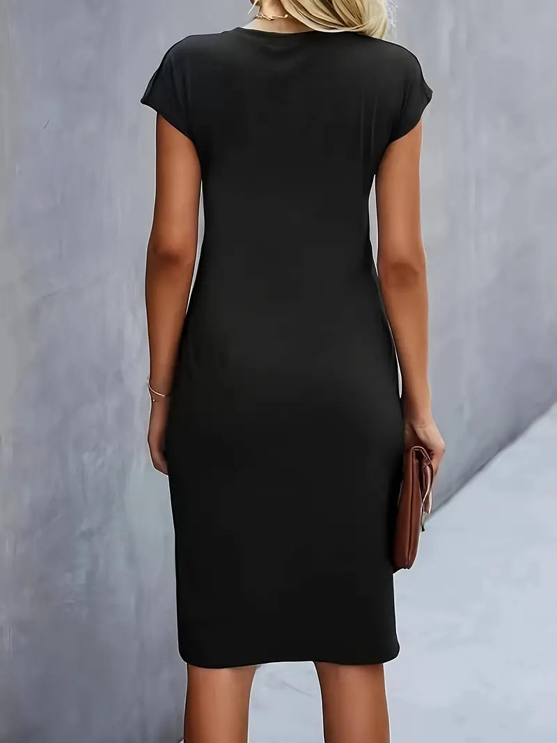 Mylène Midi Dress Woman – Elegant Flattering Cut & Round Neck, Available in Several Colors