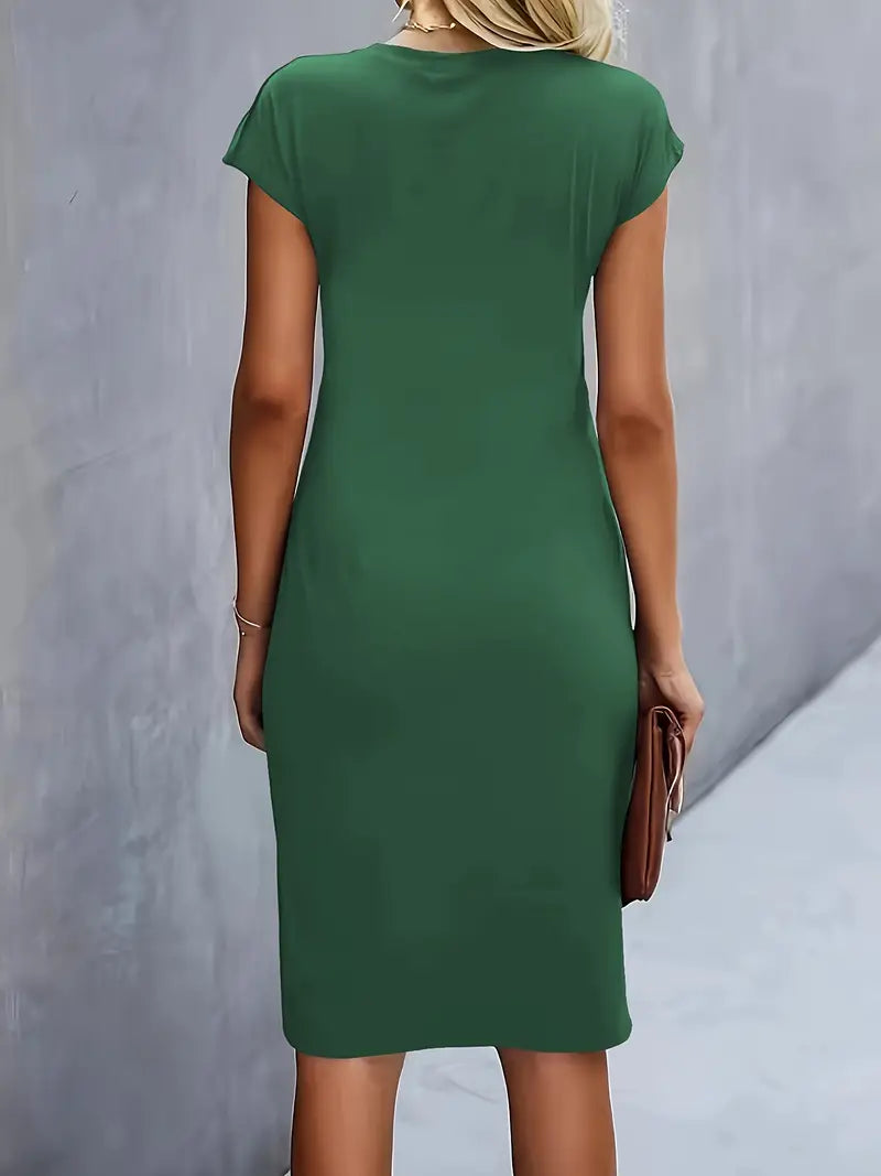Mylène Midi Dress Woman – Elegant Flattering Cut & Round Neck, Available in Several Colors