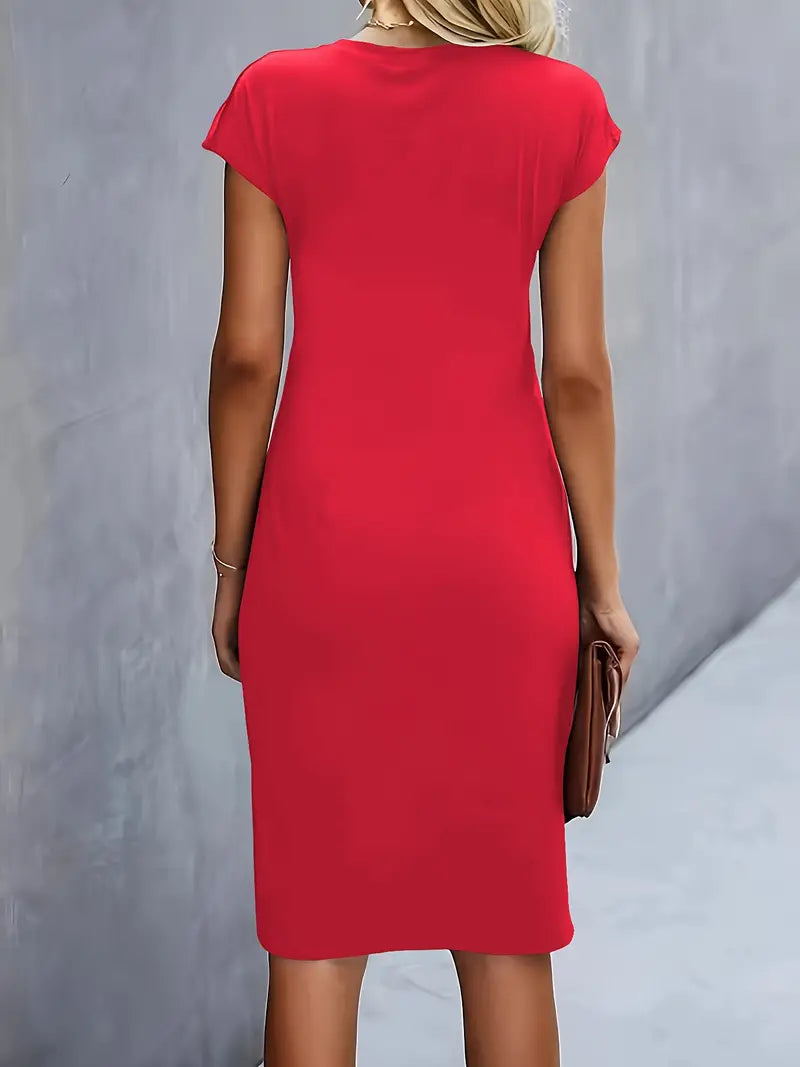 Mylène Midi Dress Woman – Elegant Flattering Cut & Round Neck, Available in Several Colors