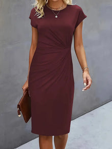Mylène Midi Dress Woman – Elegant Flattering Cut & Round Neck, Available in Several Colors
