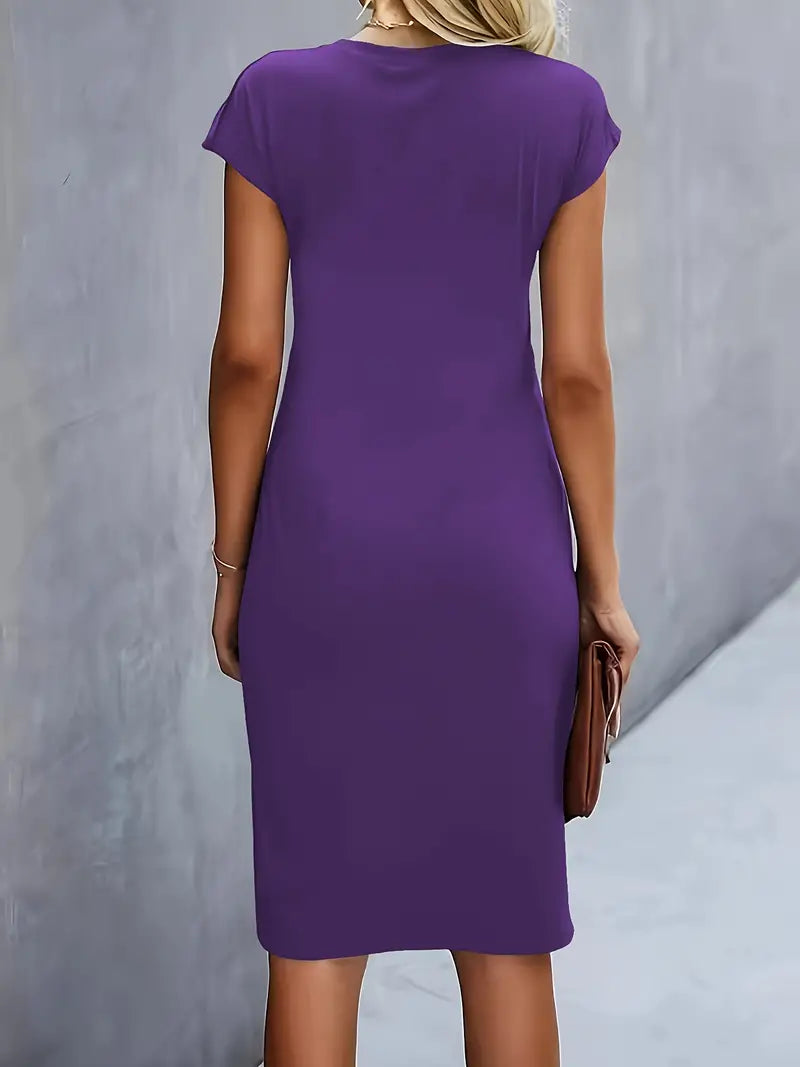 Mylène Midi Dress Woman – Elegant Flattering Cut & Round Neck, Available in Several Colors