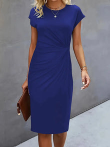 Mylène Midi Dress Woman – Elegant Flattering Cut & Round Neck, Available in Several Colors