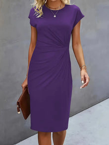 Mylène Midi Dress Woman – Elegant Flattering Cut & Round Neck, Available in Several Colors