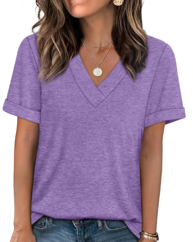 Elowin Women's T-shirt – Casual Chic V-Neck Top, Comfortable Fit & Breathable Summer Fabric
