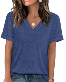 Elowin Women's T-shirt – Casual Chic V-Neck Top, Comfortable Fit & Breathable Summer Fabric