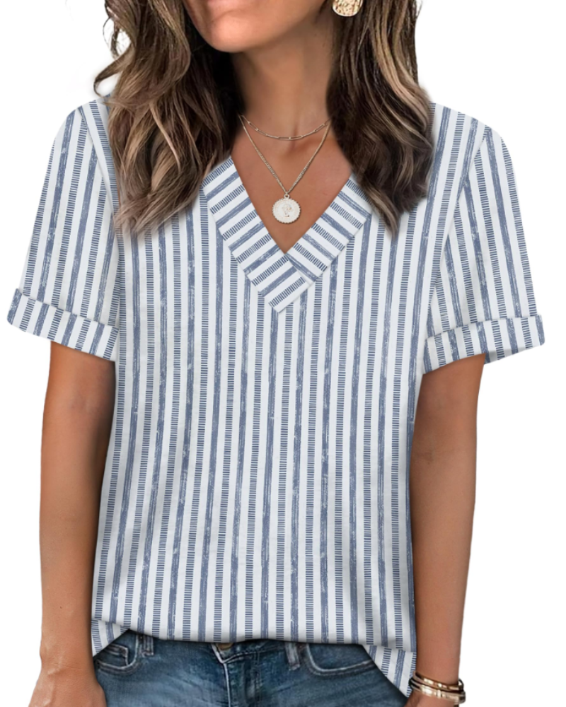 Elowin Women's T-shirt – Casual Chic V-Neck Top, Comfortable Fit & Breathable Summer Fabric