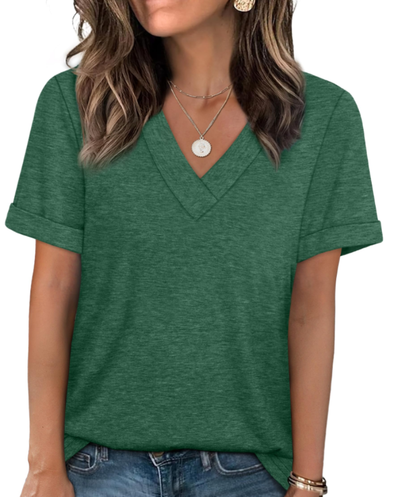 Elowin Women's T-shirt – Casual Chic V-Neck Top, Comfortable Fit & Breathable Summer Fabric