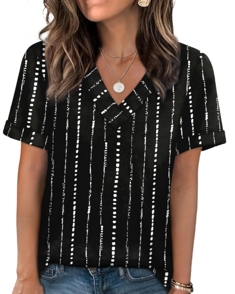 Elowin Women's T-shirt – Casual Chic V-Neck Top, Comfortable Fit & Breathable Summer Fabric