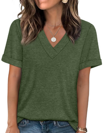 Elowin Women's T-shirt – Casual Chic V-Neck Top, Comfortable Fit & Breathable Summer Fabric