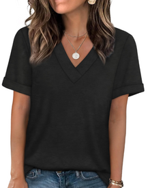 Elowin Women's T-shirt – Casual Chic V-Neck Top, Comfortable Fit & Breathable Summer Fabric