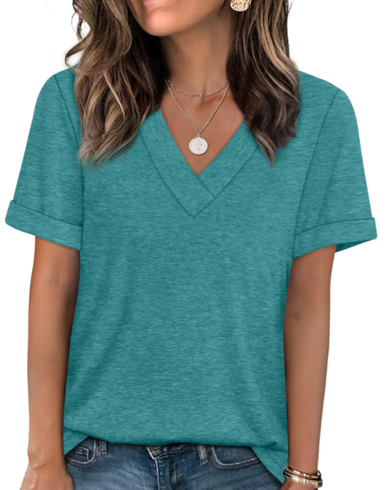 Elowin Women's T-shirt – Casual Chic V-Neck Top, Comfortable Fit & Breathable Summer Fabric