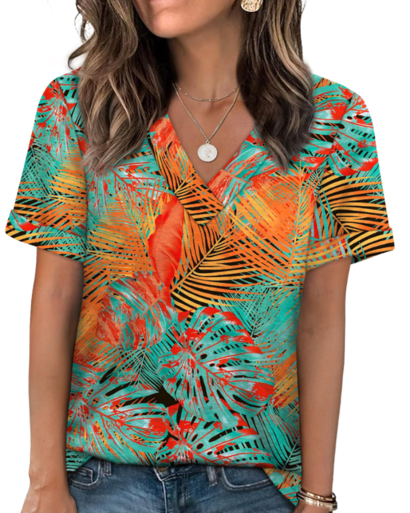 Elowin Women's T-shirt – Casual Chic V-Neck Top, Comfortable Fit & Breathable Summer Fabric