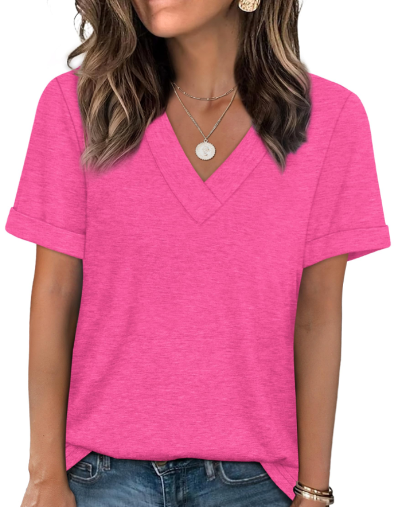 Elowin Women's T-shirt – Casual Chic V-Neck Top, Comfortable Fit & Breathable Summer Fabric