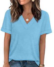 Elowin Women's T-shirt – Casual Chic V-Neck Top, Comfortable Fit & Breathable Summer Fabric