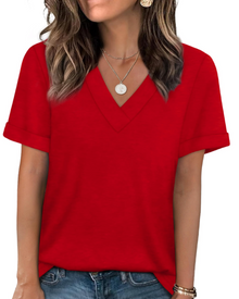 Elowin Women's T-shirt – Casual Chic V-Neck Top, Comfortable Fit & Breathable Summer Fabric