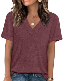 Elowin Women's T-shirt – Casual Chic V-Neck Top, Comfortable Fit & Breathable Summer Fabric