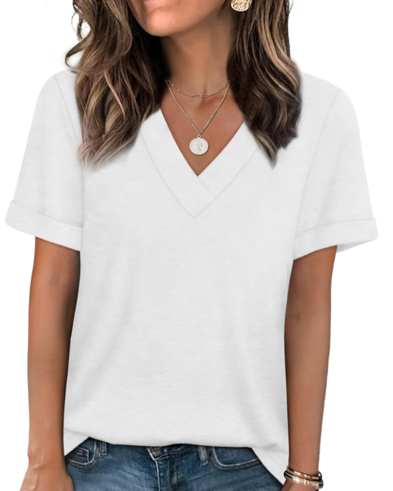 Elowin Women's T-shirt – Casual Chic V-Neck Top, Comfortable Fit & Breathable Summer Fabric