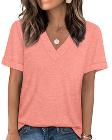 Elowin Women's T-shirt – Casual Chic V-Neck Top, Comfortable Fit & Breathable Summer Fabric