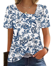 Emina Top Femme – Square Buttoned Collar, Short Puff Sleeves & Elegant Casual Style