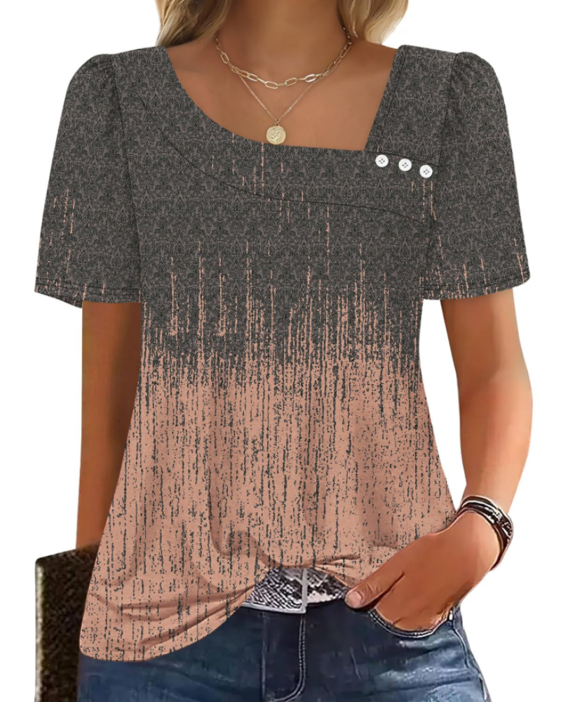 Emina Top Femme – Square Buttoned Collar, Short Puff Sleeves & Elegant Casual Style