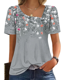 Emina Top Femme – Square Buttoned Collar, Short Puff Sleeves & Elegant Casual Style