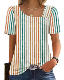 Emina Top Femme – Square Buttoned Collar, Short Puff Sleeves & Elegant Casual Style
