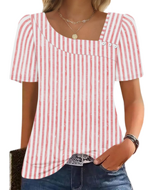 Emina Top Femme – Square Buttoned Collar, Short Puff Sleeves & Elegant Casual Style