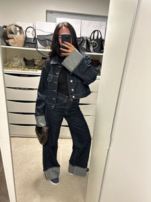 Bea Denim Set Women – Short Jacket & Wide Jeans with Contrasting Cuffs for a Trendy Look