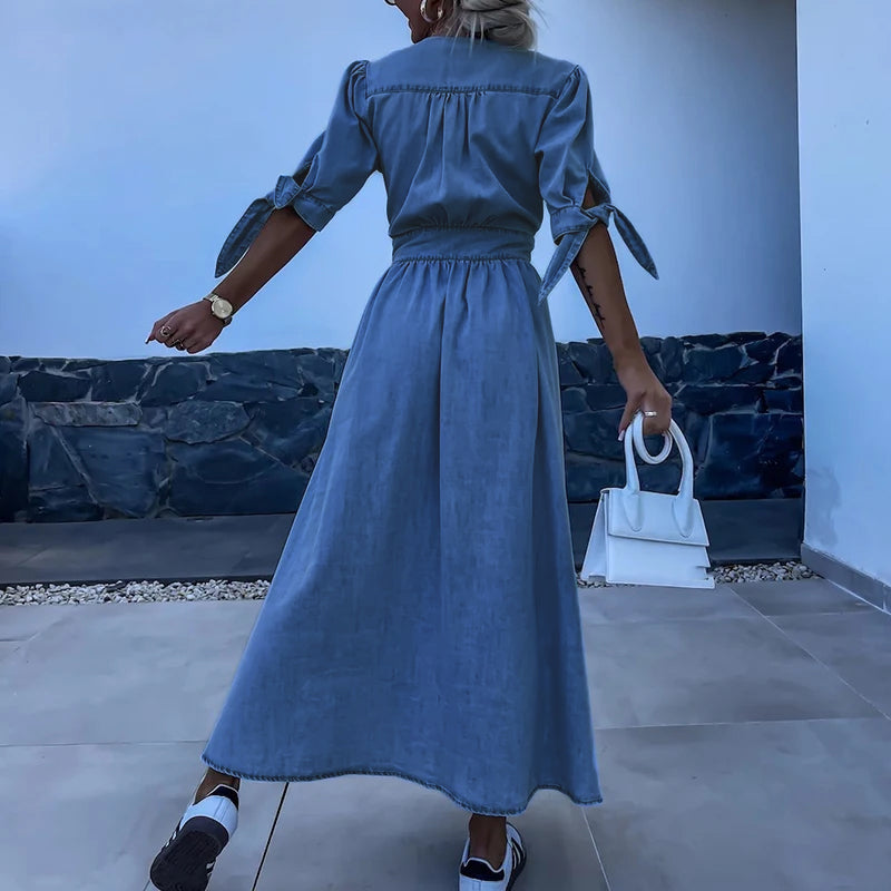 Jane Jean Dress Women – Long Denim Dress with Buttons & Casual Feminine Look