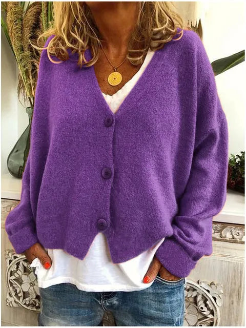 Katherine Cardigan Femme – Elegant Cotton Long Sleeve Cardigan with Button Closure