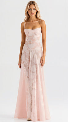 Naya Long Dress Woman – Dress with Thin Straps with Floral Embroidery and Adjustable Lace-up Back