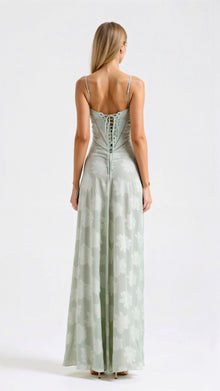 Naya Long Dress Woman – Dress with Thin Straps with Floral Embroidery and Adjustable Lace-up Back